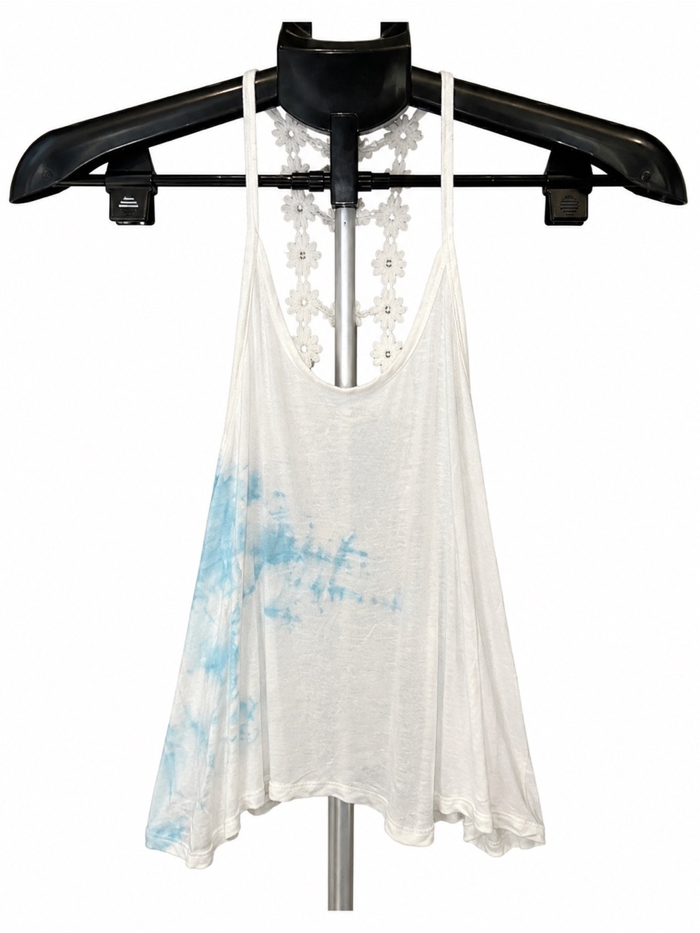 Forever 21 White Tank Top with Light Blue Tie-Dye